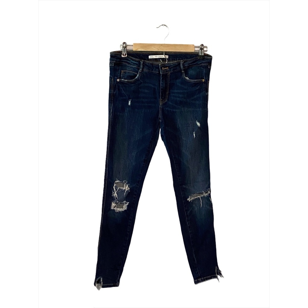 Zara Distressed Notched Hem Skinny Jeans